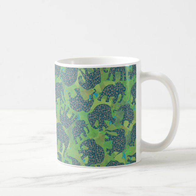 Paisley Elephants, Jungle Green Feuille Café Mug (Droite)