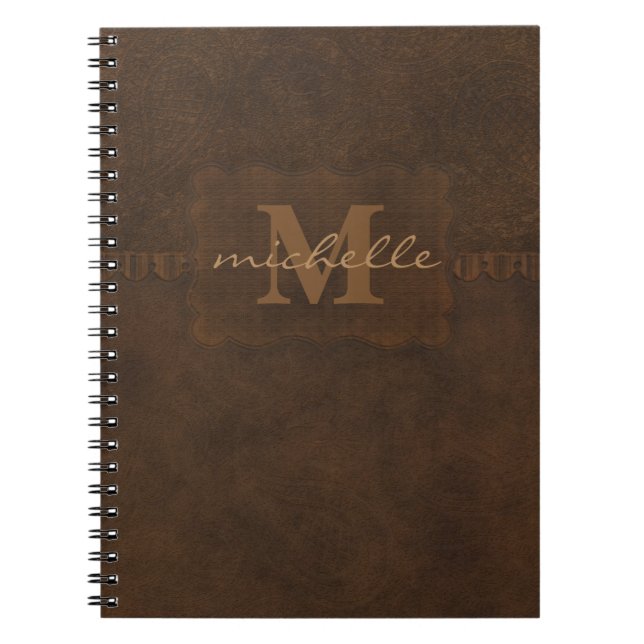 Paisley Embossed Leather Monogram Notebook (Front)