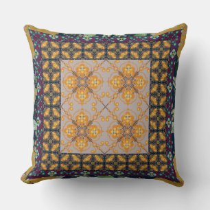 Paisley   Fall Colours   Faux Quilted Square Throw Pillow