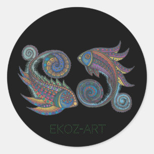 Paisley Fish Coloured Classic Round Sticker