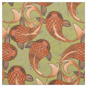 paisley fish cypress green fabric