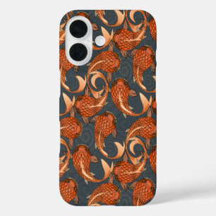 paisley fish dark grey iPhone 16 case
