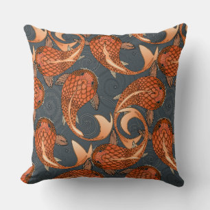 paisley fish dark grey throw pillow