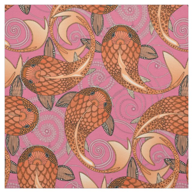 paisley fish pink fabric (Swatch)