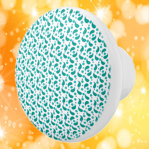 Paisley Floral Boho Pattern Blue Green Ceramic Knob