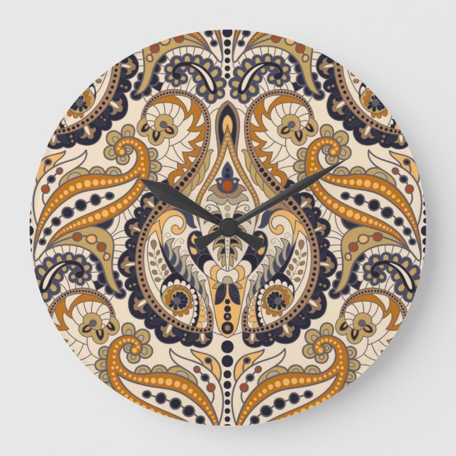 Paisley Floral: Colourful Seamless Design Large Clock (Front)