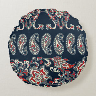 Paisley floral, damask vintage pattern. round pillow