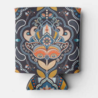 Paisley Floral: Dark Indian Pattern Can Cooler