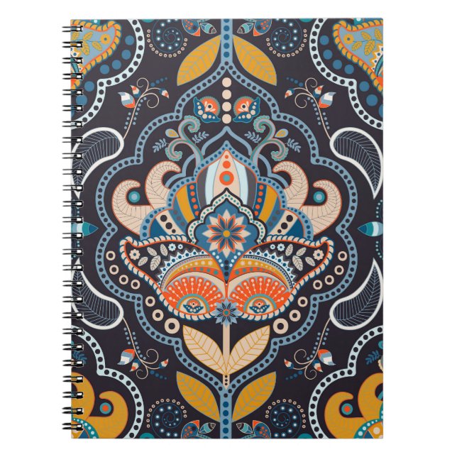 Paisley Floral: Dark Indian Pattern Notebook (Front)