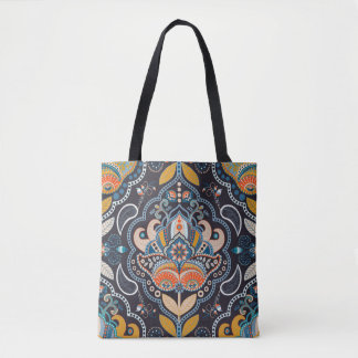 Paisley Floral: Dark Indian Pattern Tote Bag