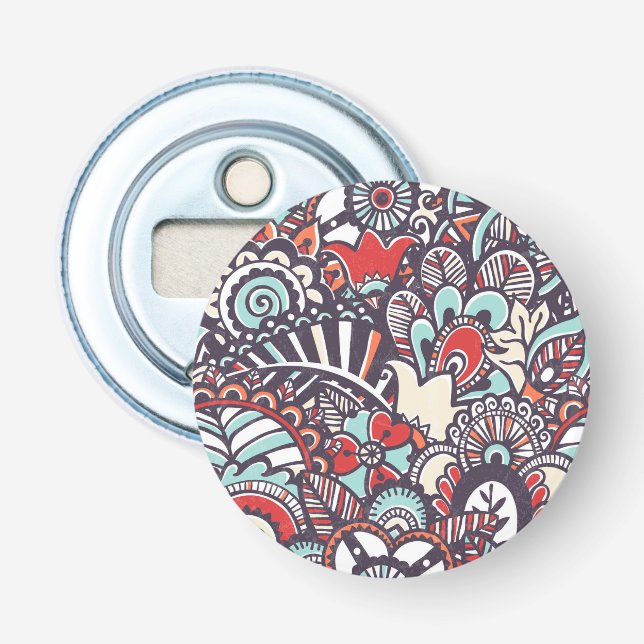 Paisley Floral Doodle Pattern Bottle Opener (Front)