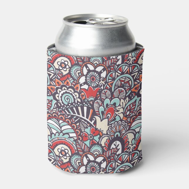 Paisley Floral Doodle Pattern Can Cooler (Can Front)