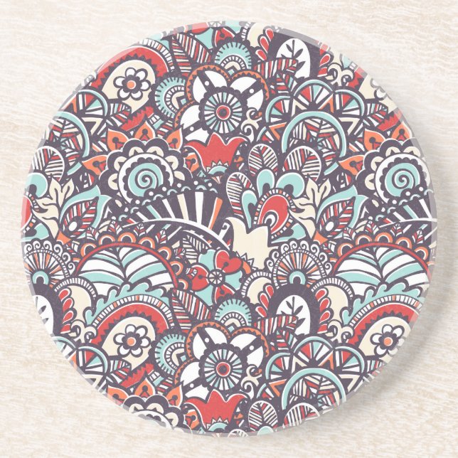 Paisley Floral Doodle Pattern Coaster (Front)