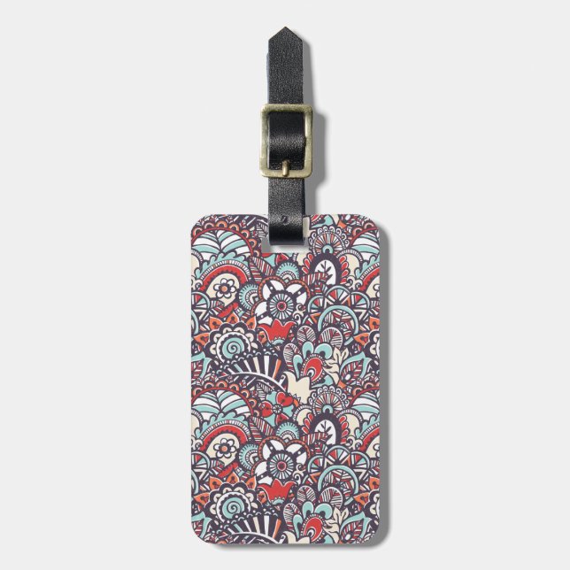 Paisley Floral Doodle Pattern Luggage Tag (Front Vertical)