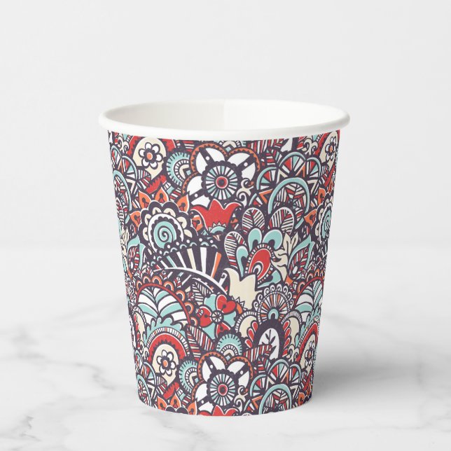 Paisley Floral Doodle Pattern Paper Cups (Left)
