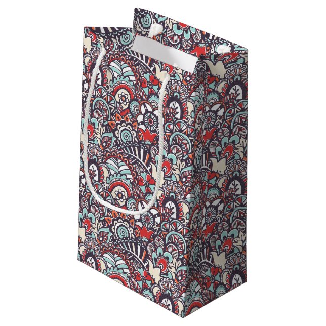 Paisley Floral Doodle Pattern Small Gift Bag (Back Angled)