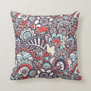 Paisley Floral Doodle Pattern Throw Pillow
