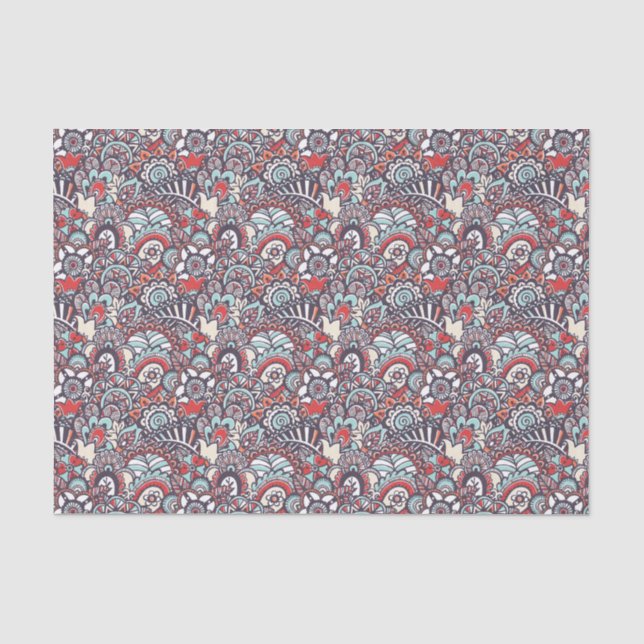 Paisley Floral Doodle Pattern Tissue Paper (Front)