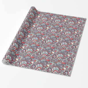 Paisley Floral Doodle Pattern Wrapping Paper