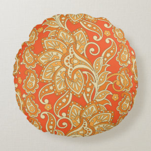 Paisley Floral ethnic seamless Pattern. Arabic Orn Round Pillow