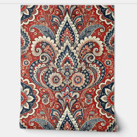 Paisley Floral Fusion in Red, White, and Blu