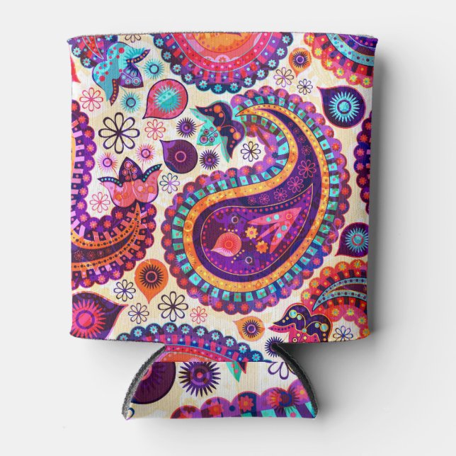 Paisley Floral Indian Seamless Ornament Can Cooler (Front)