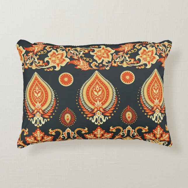 Paisley Floral: Oriental Ethnic Seamless Accent Pillow (Front)