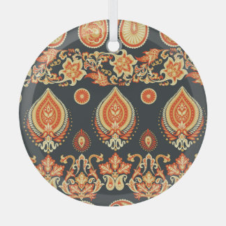 Paisley Floral: Oriental Ethnic Seamless Glass Ornament
