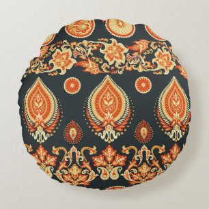 Paisley Floral: Oriental Ethnic Seamless Round Pillow