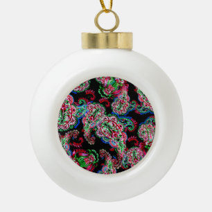 Paisley Floral Pattern, Ethnic Background. Ceramic Ball Christmas Ornament