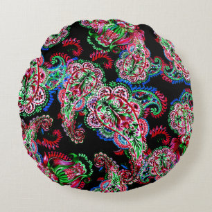 Paisley Floral Pattern, Ethnic Background. Round Pillow