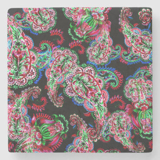 Paisley Floral Pattern, Ethnic Background. Stone Coaster