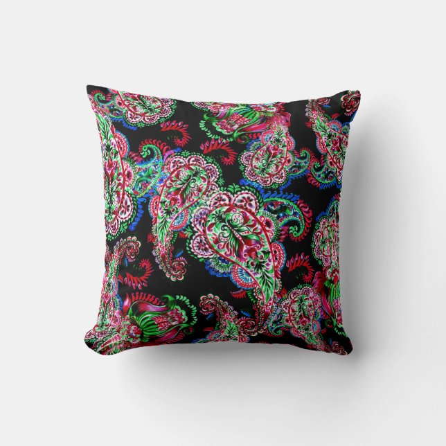 Paisley Floral Pattern, Ethnic Background. Throw Pillow (Front)