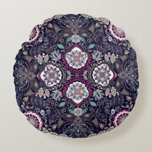 Paisley floral pattern round pillow