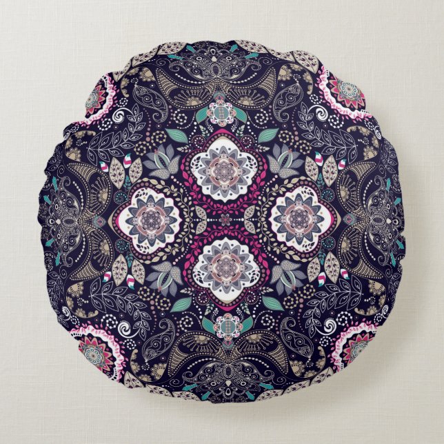 Paisley floral pattern round pillow (Front)