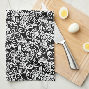 Paisley floral pattern swirl black white kitchen towel