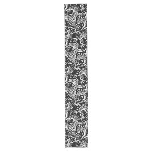 Paisley floral pattern swirl black white long table runner