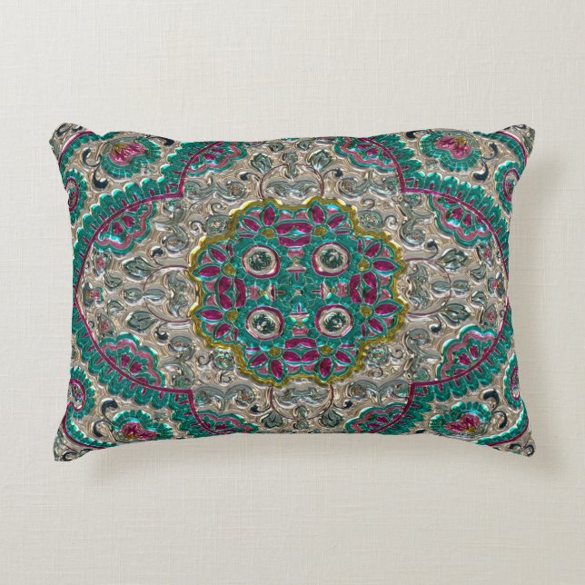 Paisley floral pattern teal silver pink bohemian  accent pillow (Front)
