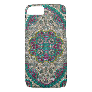 Paisley floral pattern teal silver pink bohemian  Case-Mate iPhone case