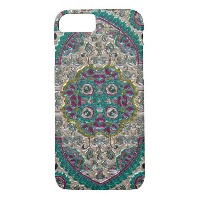 Paisley floral pattern teal silver pink bohemian  Case-Mate iPhone case (Back)