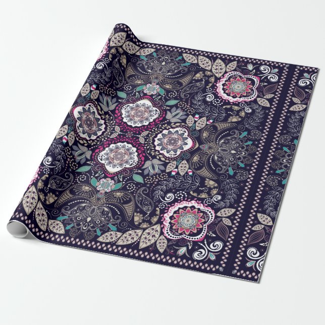 Paisley floral pattern wrapping paper (Unrolled)