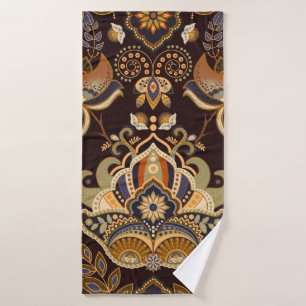 Paisley floral seamless pattern. Dark backdrop wit Bath Towel