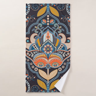 Paisley floral seamless pattern. Dark backdrop wit Bath Towel