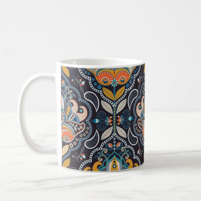 Paisley floral seamless pattern. Dark backdrop wit Coffee Mug (Left)