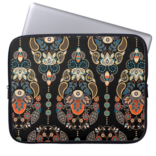 Paisley floral seamless pattern. Dark backdrop wit Laptop Sleeve (Front)