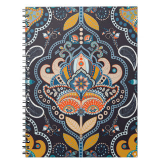 Paisley floral seamless pattern. Dark backdrop wit Notebook