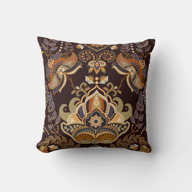 Paisley floral seamless pattern. Dark backdrop wit Throw Pillow (Front)