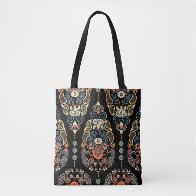 Paisley floral seamless pattern. Dark backdrop wit Tote Bag (Front)