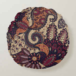 Paisley floral seamless pattern with decorative fl round pillow