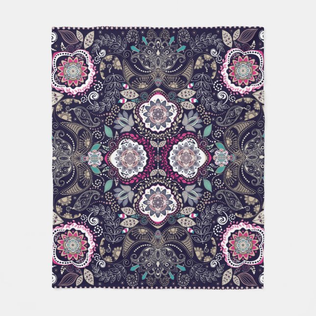 Paisley floral, square pocket design. fleece blanket (Front)